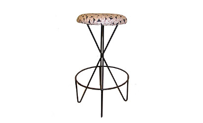Paul Tuttle for Modern Color Wrought iron stool with Angelo Testa  upholstered seat USA c. 1952 30.5”H x 18” Diameter
